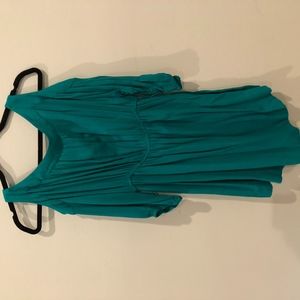 green open shoulder dress